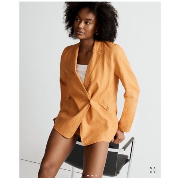 Madewell Orange Linen Oversized Double Breasted Blazer NWT Size Small - Picture 2 of 9